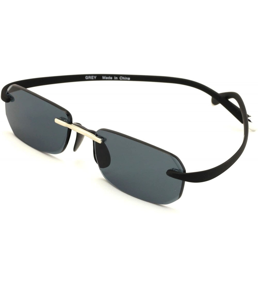 Rectangular Small Low Profile Rimless Lightweight Rectangular Sunglasses With Memory Flex Temple - Black - C8183NQAX7I $26.60