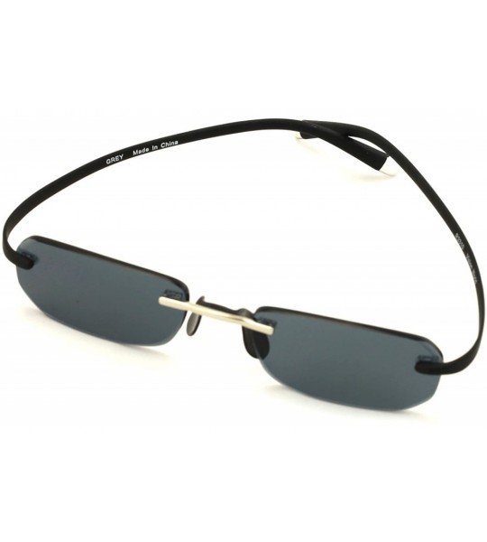 Rectangular Small Low Profile Rimless Lightweight Rectangular Sunglasses With Memory Flex Temple - Black - C8183NQAX7I $26.60