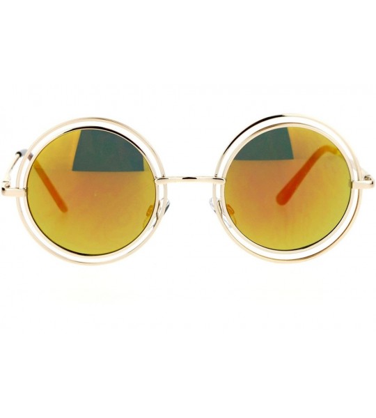 Round Unisex Double Frame Hippie Round Circle Lens Pimp Sunglasses - Gold Orange - CZ12L9XMYWZ $23.27