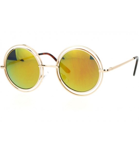 Round Unisex Double Frame Hippie Round Circle Lens Pimp Sunglasses - Gold Orange - CZ12L9XMYWZ $23.27