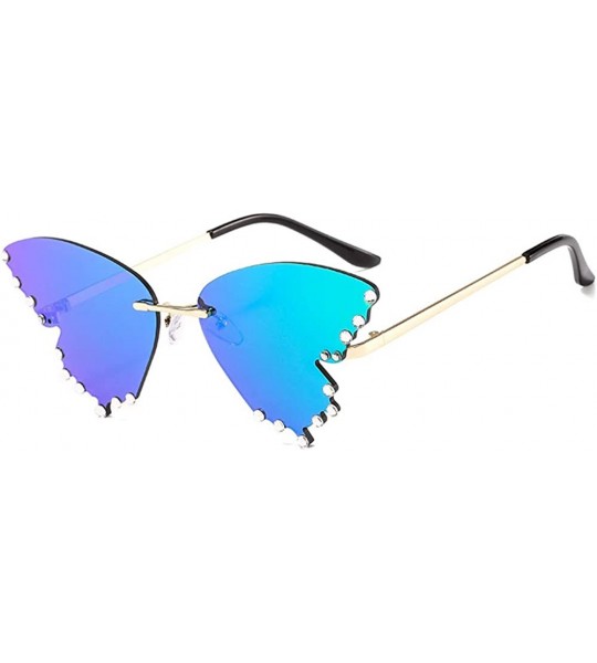 Butterfly Butterfly Sunglasses Women Trendy Oversized Rimless with Rhinestones Eyewear UV Protection - C2190HEIHCX $19.03