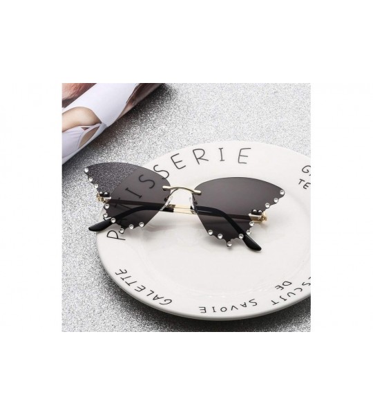 Butterfly Butterfly Sunglasses Women Trendy Oversized Rimless with Rhinestones Eyewear UV Protection - C2190HEIHCX $19.03