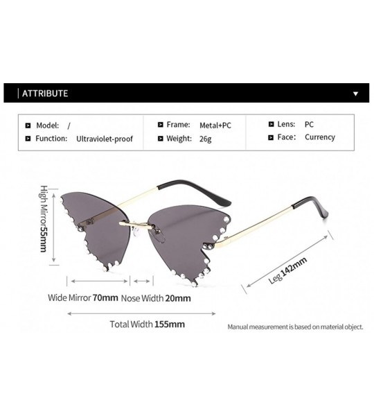 Butterfly Butterfly Sunglasses Women Trendy Oversized Rimless with Rhinestones Eyewear UV Protection - C2190HEIHCX $19.03