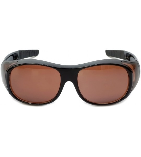 Oval Fitover Sunglasses 7659 Wear-Over Eyewear with Case Medium-Size - Gloss Black - C712O1OKYHI $25.89