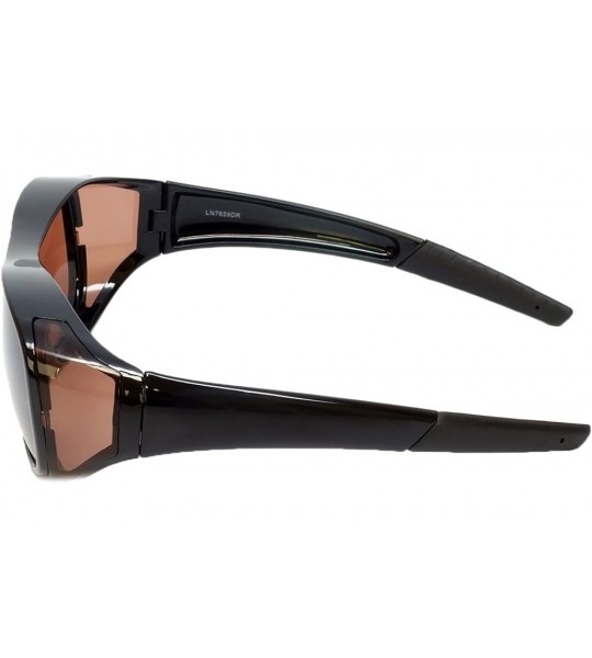 Oval Fitover Sunglasses 7659 Wear-Over Eyewear with Case Medium-Size - Gloss Black - C712O1OKYHI $25.89