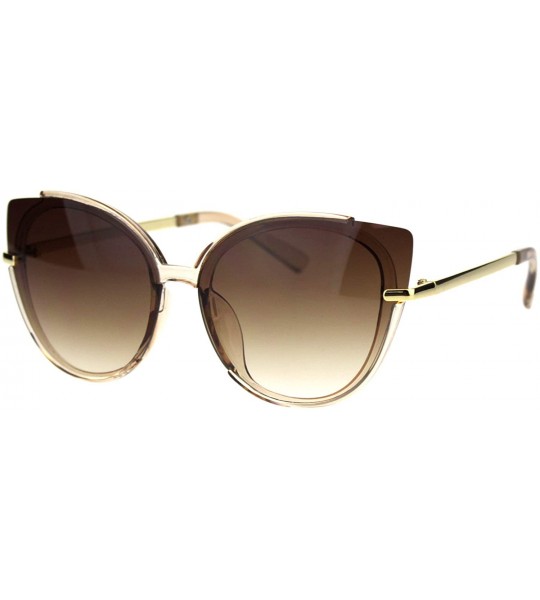 Cat Eye Womens Exposed Cat Eye Tip Large Cat Eye Designer Sunglasses - Beige Brown - CL18QY02K6L $23.54