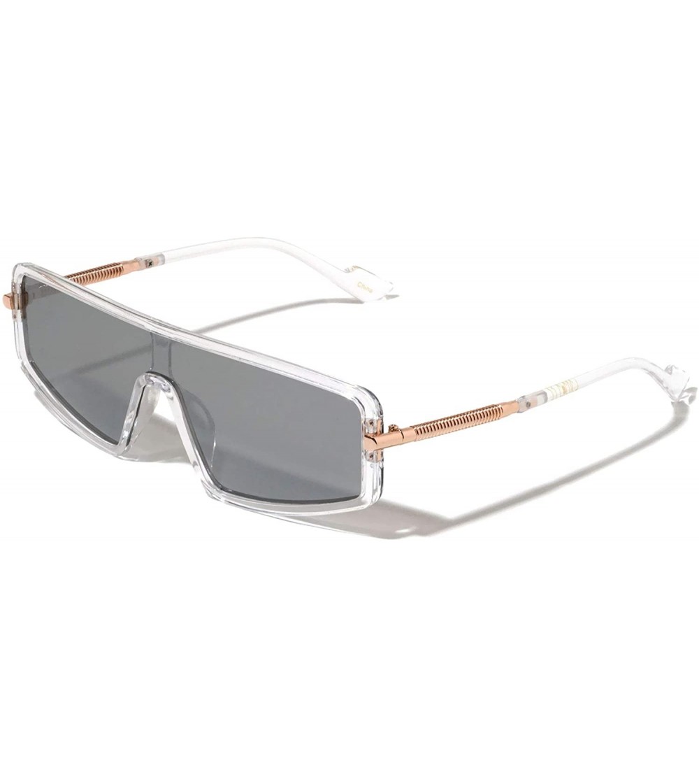 Shield Geometric Flat Top Designer Shield Sunglasses - Grey Crystal - CP197LUDT4Y $26.56