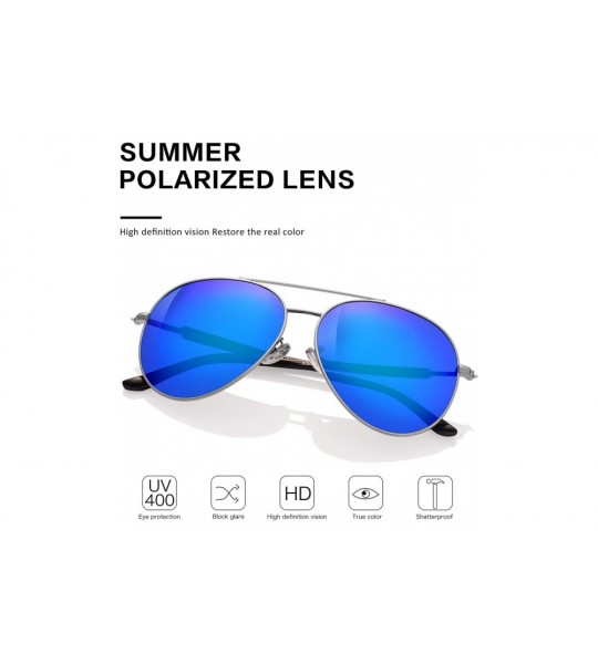 Aviator Sunglasses Men Women Aviator-Polarized 60mm Len Shades Metal Frame UV400 - Blue5 - CC18E4T9W0N $29.76