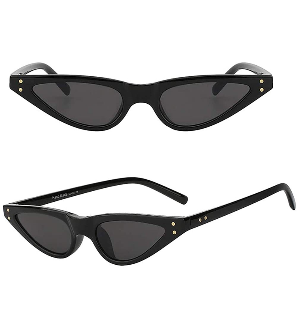 Cat Eye Jungle Juicer's Small Cat Eye Sunglasses Thin Bad Bunny Style Glasses - Black Frame + Black Lens - CF180HKX9UN $39.31