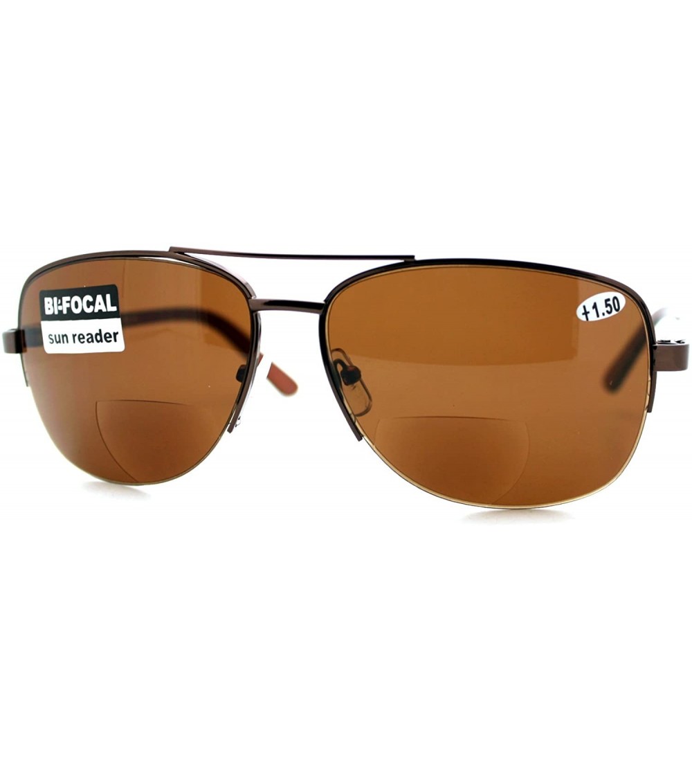 Aviator Bifocal Magnification Lens Sunglasses Mens Half Rim Aviator Tinted Reader - Brown - C81854L0GCQ $17.67