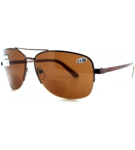 Aviator Bifocal Magnification Lens Sunglasses Mens Half Rim Aviator Tinted Reader - Brown - C81854L0GCQ $17.67