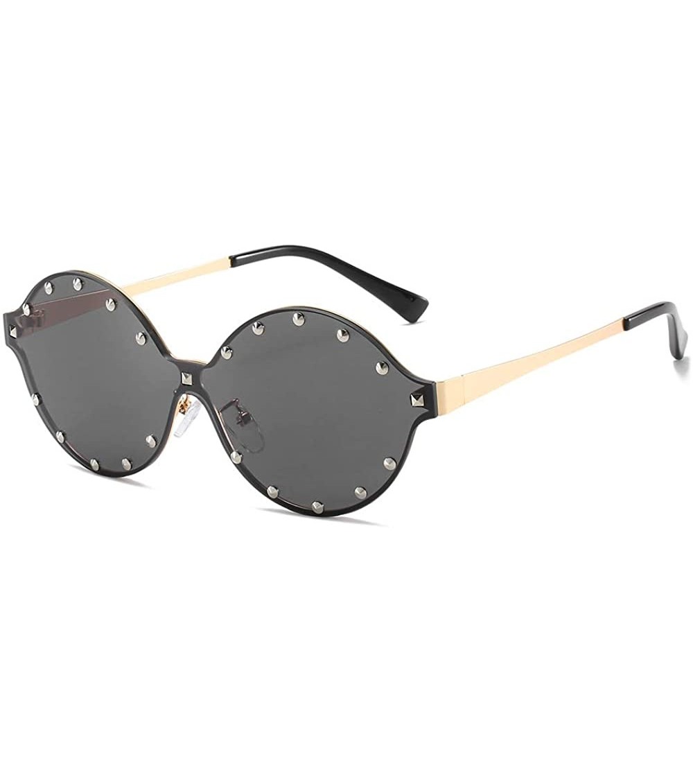 Sport Classic Oval Rivet Sunglasses for Women Studded Eyeglasses UV400 Protection WS074 - 074 Gold Frame Black Lens - CE18Q5L...