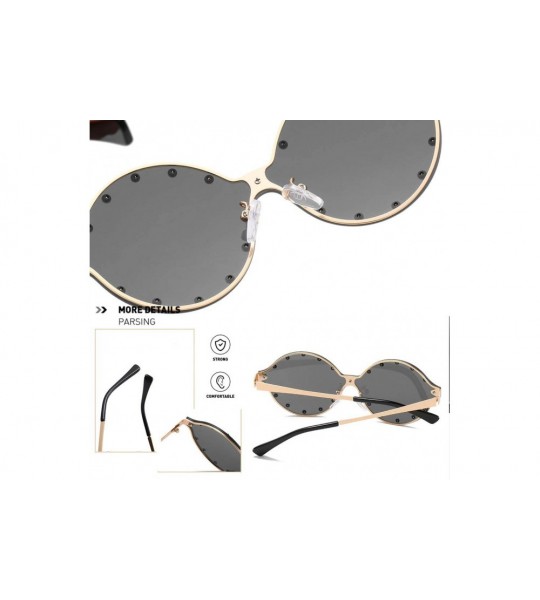 Sport Classic Oval Rivet Sunglasses for Women Studded Eyeglasses UV400 Protection WS074 - 074 Gold Frame Black Lens - CE18Q5L...