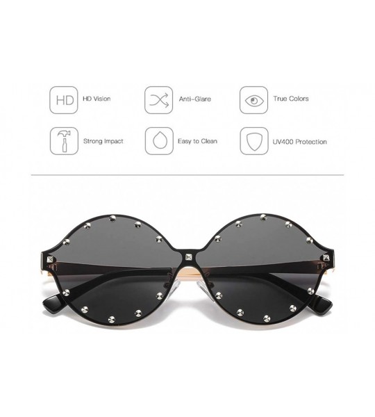 Sport Classic Oval Rivet Sunglasses for Women Studded Eyeglasses UV400 Protection WS074 - 074 Gold Frame Black Lens - CE18Q5L...