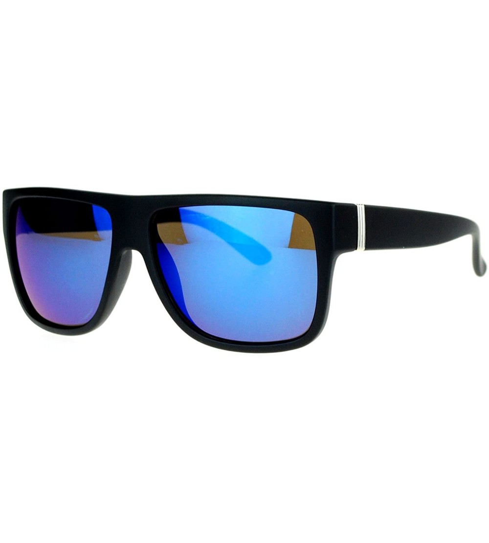 Square Classic Square Frame Sunglasses Unisex Designer Fashion Color Mirror Lens - Black (Blue Mirror) - C1180C04UDN $18.76