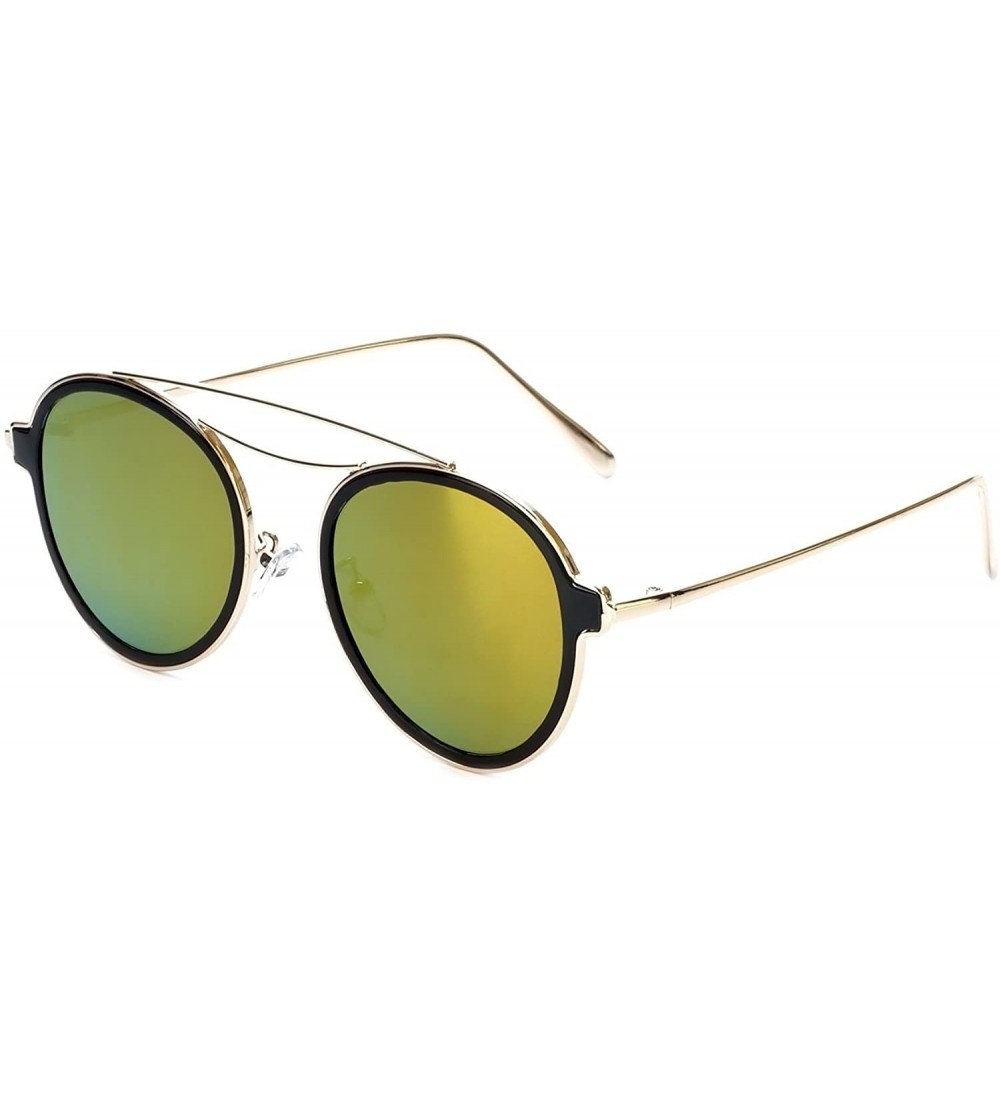 Oval Trendies The Kendall - Flat Fashion Sunglasses with Mirrored Lens - Gold/Black - CP185YLT92X $16.50