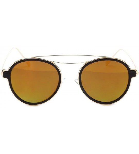 Oval Trendies The Kendall - Flat Fashion Sunglasses with Mirrored Lens - Gold/Black - CP185YLT92X $16.50