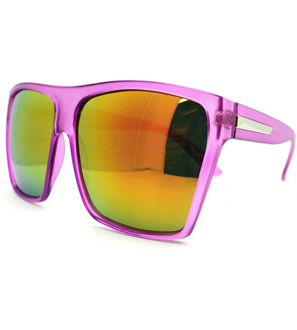 Square Super Oversized Square Sunglasses Sporty Retro Fashion - Purple (Orange Mirror) - CB185YNCMIT $20.51