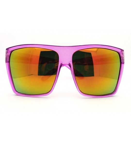 Square Super Oversized Square Sunglasses Sporty Retro Fashion - Purple (Orange Mirror) - CB185YNCMIT $20.51