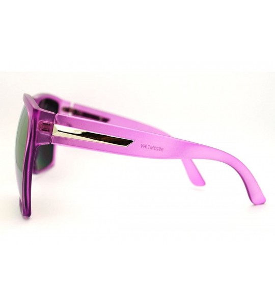 Square Super Oversized Square Sunglasses Sporty Retro Fashion - Purple (Orange Mirror) - CB185YNCMIT $20.51