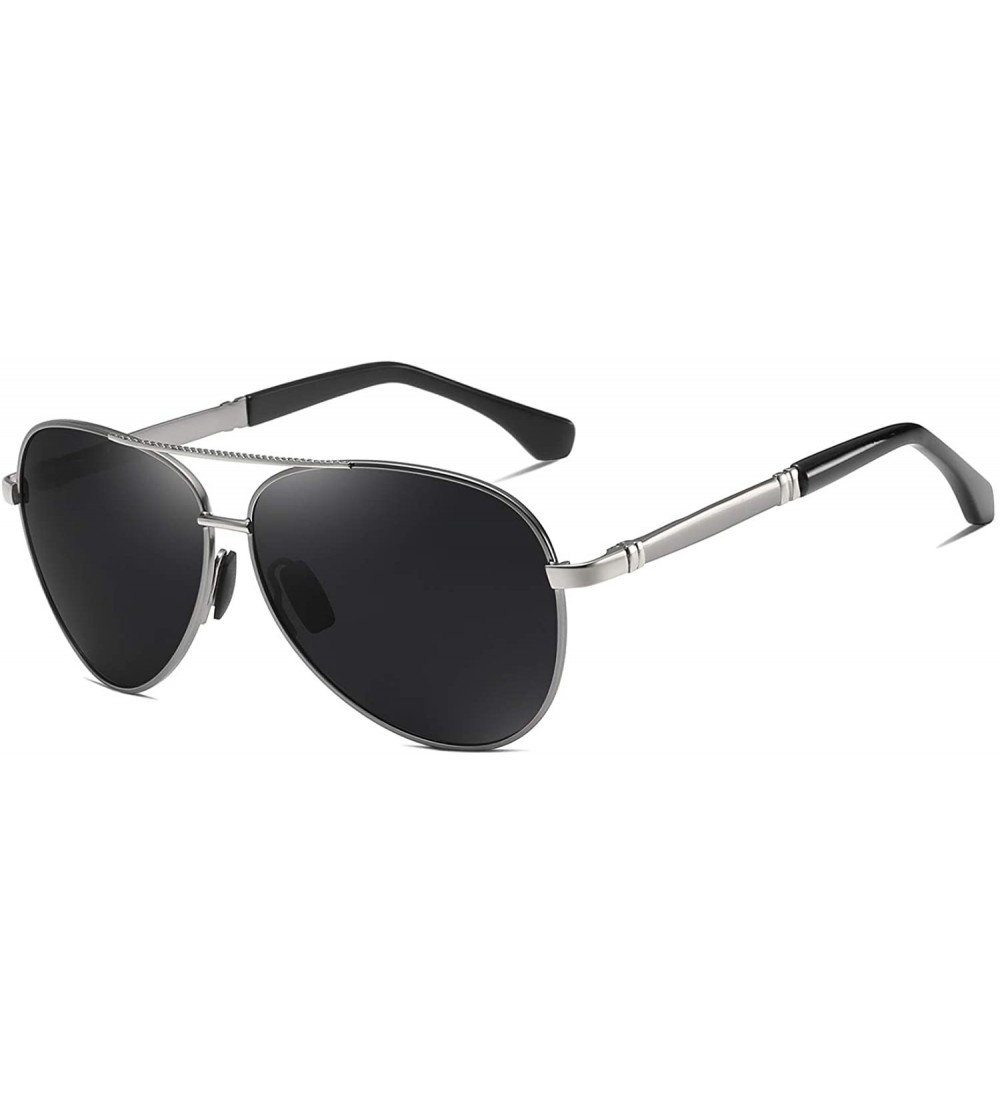 Sport Polarized Aviator Sunglasses for Men Vintage Alloy Frame Driving Fishing Golf UV400 Protection - Grey Silver - C118AXNK...