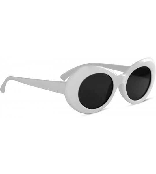 Round Clout Goggles Oval Sunglasses Mod Style Retro Thick Frame Fashion Kurt Cobain (White) - CQ1867XS2C4 $19.11