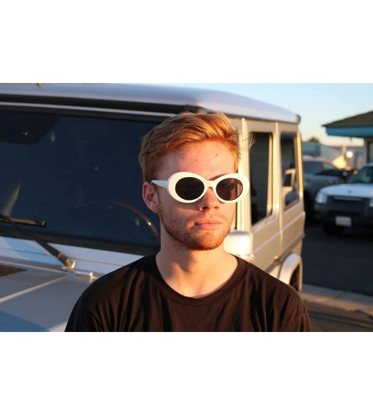 Round Clout Goggles Oval Sunglasses Mod Style Retro Thick Frame Fashion Kurt Cobain (White) - CQ1867XS2C4 $19.11