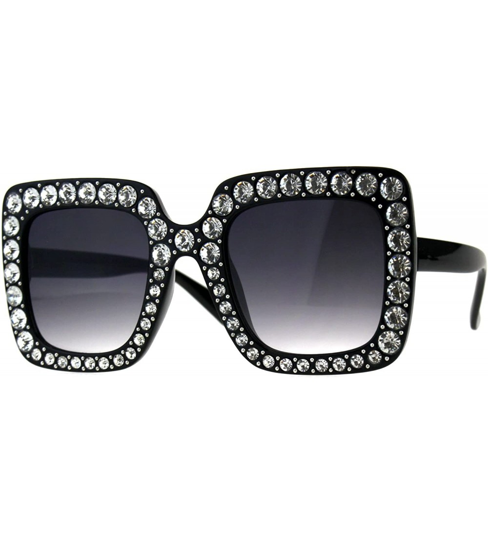 Rectangular Womens Sparkling Bling Large Rhinestone Plastic Butterfly Sunglasses - Black Smoke - CN18CX8NY3I $26.64