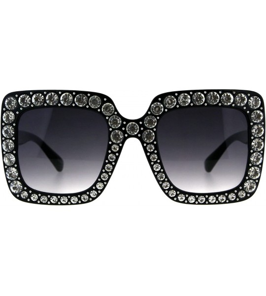 Rectangular Womens Sparkling Bling Large Rhinestone Plastic Butterfly Sunglasses - Black Smoke - CN18CX8NY3I $26.64