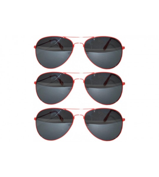 Aviator Set of 3 Pack Aviator Style Sunglasses Colored Metal Frame Mirror Lens Smoke Lens - Smoke_lens_red_3_pack - CG17YR06N...