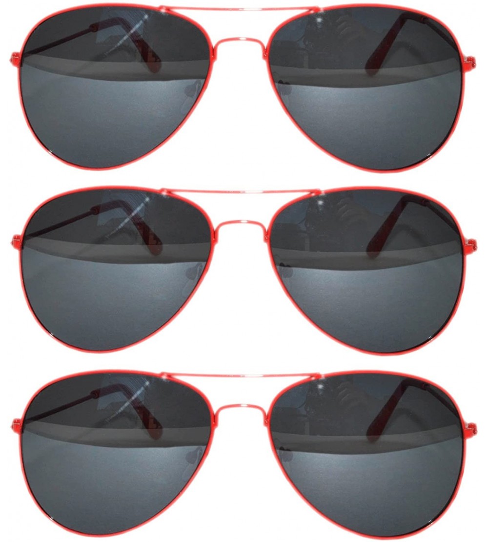 Aviator Set of 3 Pack Aviator Style Sunglasses Colored Metal Frame Mirror Lens Smoke Lens - Smoke_lens_red_3_pack - CG17YR06N...