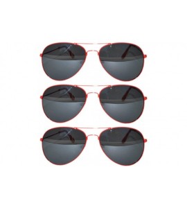 Aviator Set of 3 Pack Aviator Style Sunglasses Colored Metal Frame Mirror Lens Smoke Lens - Smoke_lens_red_3_pack - CG17YR06N...