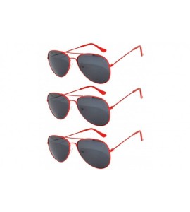 Aviator Set of 3 Pack Aviator Style Sunglasses Colored Metal Frame Mirror Lens Smoke Lens - Smoke_lens_red_3_pack - CG17YR06N...