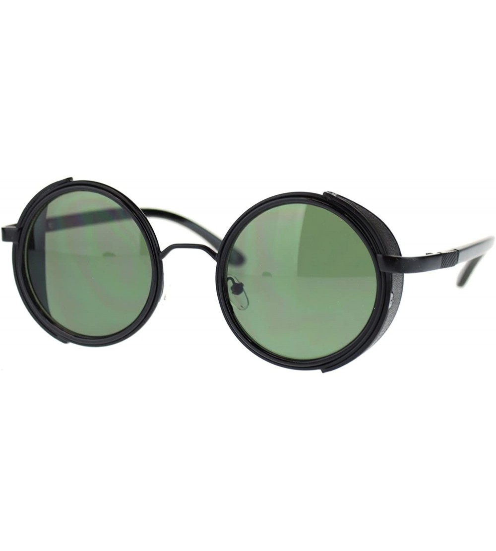 Round Mens Steam Punk Side Visor Circle Lens Vintage Goggle Style Sunglasses - All Black - CR11NFZRYUX $22.82