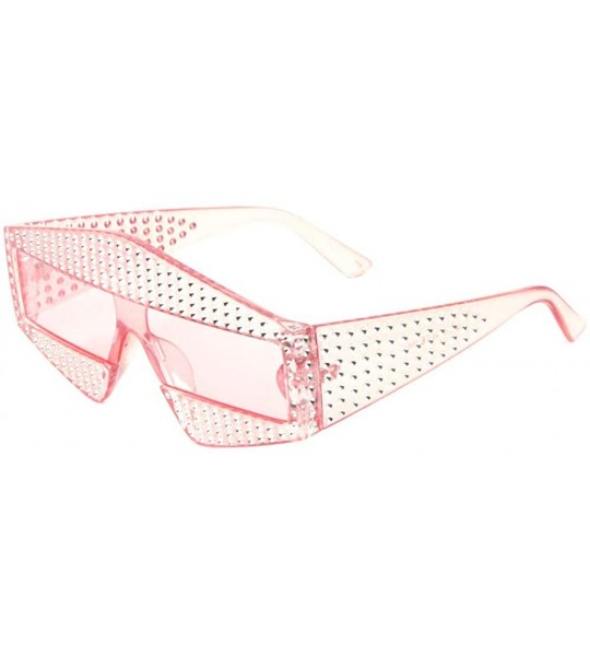 Shield Full Rhinestone Diamond Shape Frame One Piece Lens Shield Sunglasses - Pink Crystal - CI1988DGL29 $27.60