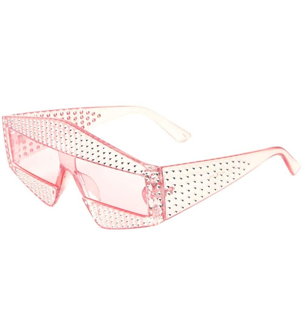 Shield Full Rhinestone Diamond Shape Frame One Piece Lens Shield Sunglasses - Pink Crystal - CI1988DGL29 $27.60