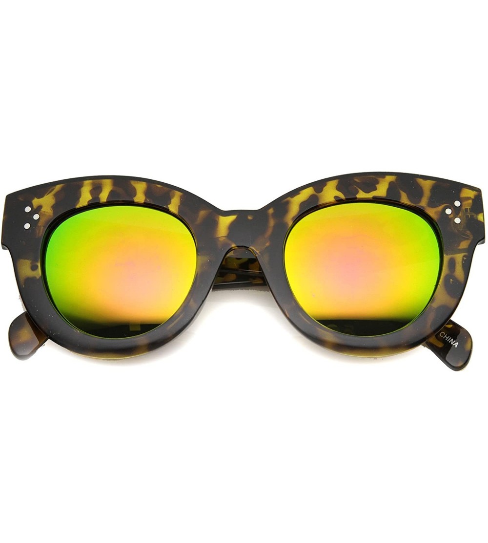 Oversized Women's Oversized Bold Chunky Flash Mirror Lens Riveted Cat Eye Sunglasses 49mm - Tortoise / Pink - C0124K9FVZH $19.29