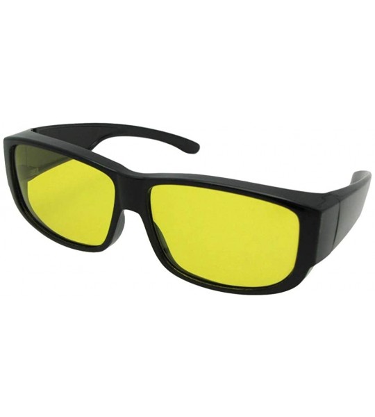 Rectangular Medium Fit Over Polarized Sunglasses F27 - Black Frame-lite Yellow Lens - CU18G26O2RQ $31.89