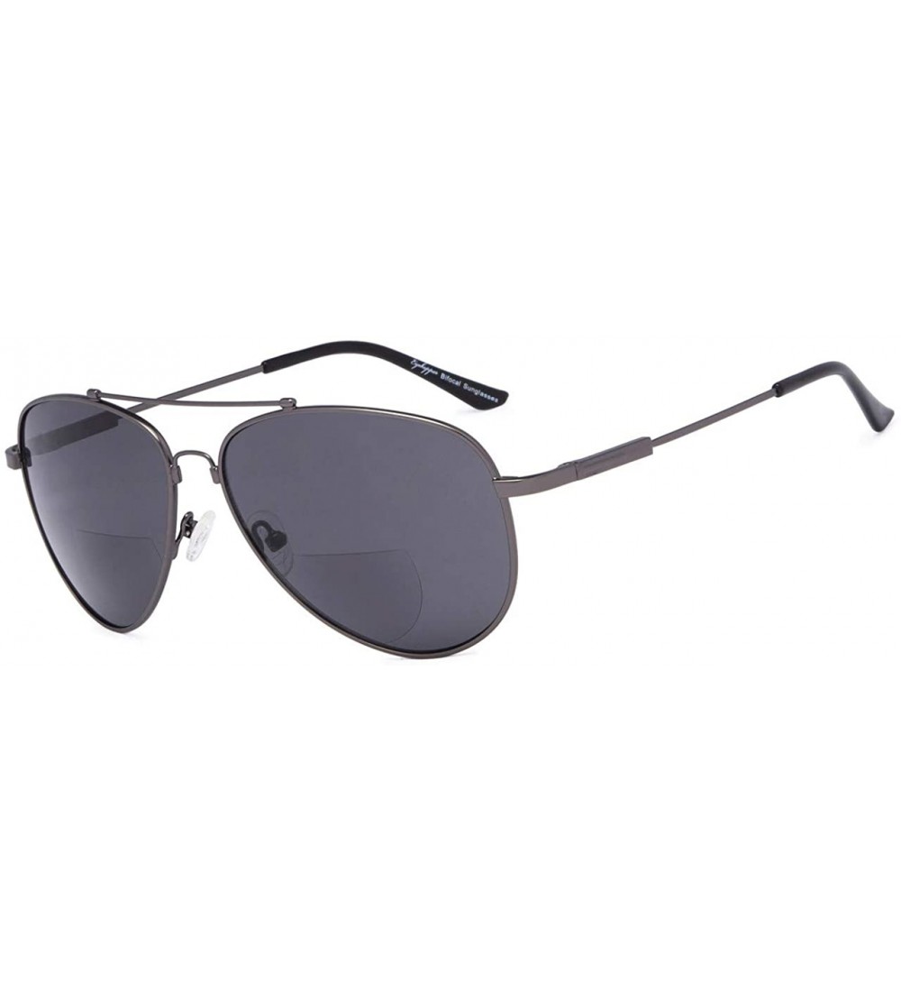 Aviator Bifocal Sunglasses - Polit Style Reading Sunglass with Memory Bridge and Arm - Gunmetal Frame Grey Lens - CF18EG64DSH...