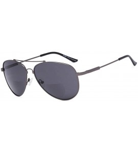 Aviator Bifocal Sunglasses - Polit Style Reading Sunglass with Memory Bridge and Arm - Gunmetal Frame Grey Lens - CF18EG64DSH...