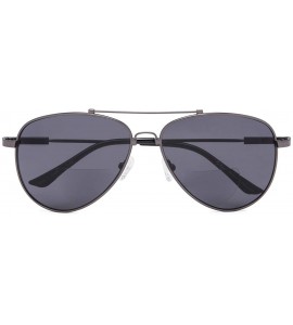 Aviator Bifocal Sunglasses - Polit Style Reading Sunglass with Memory Bridge and Arm - Gunmetal Frame Grey Lens - CF18EG64DSH...