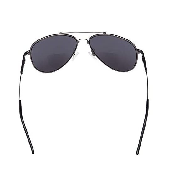 Aviator Bifocal Sunglasses - Polit Style Reading Sunglass with Memory Bridge and Arm - Gunmetal Frame Grey Lens - CF18EG64DSH...