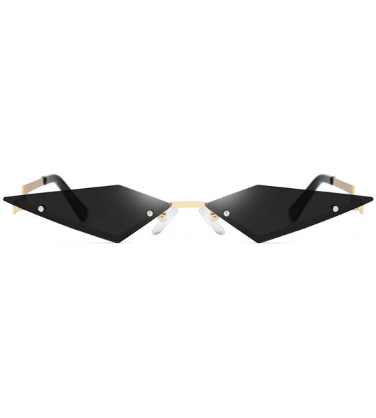 Cat Eye Rimless Cat Eye Mirror Sunglasses Female 2020 Vintage Metal Uv400 Gift Party - Gold With Black - CC196Z9KR67 $20.13