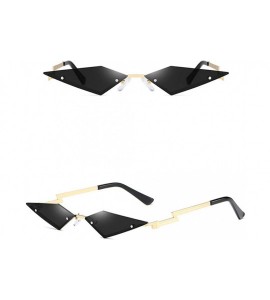 Cat Eye Rimless Cat Eye Mirror Sunglasses Female 2020 Vintage Metal Uv400 Gift Party - Gold With Black - CC196Z9KR67 $20.13