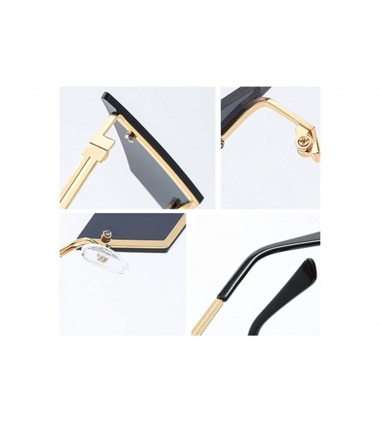 Cat Eye Rimless Cat Eye Mirror Sunglasses Female 2020 Vintage Metal Uv400 Gift Party - Gold With Black - CC196Z9KR67 $20.13