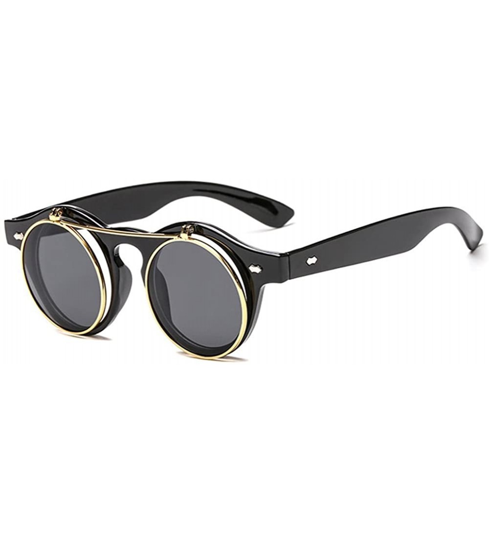 Round Retro Steampunk Flip Up Sunglasses Driving Glasses Men - Black - C318GM0WHOO $26.53