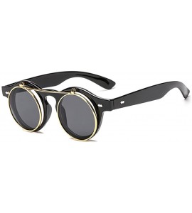 Round Retro Steampunk Flip Up Sunglasses Driving Glasses Men - Black - C318GM0WHOO $26.53