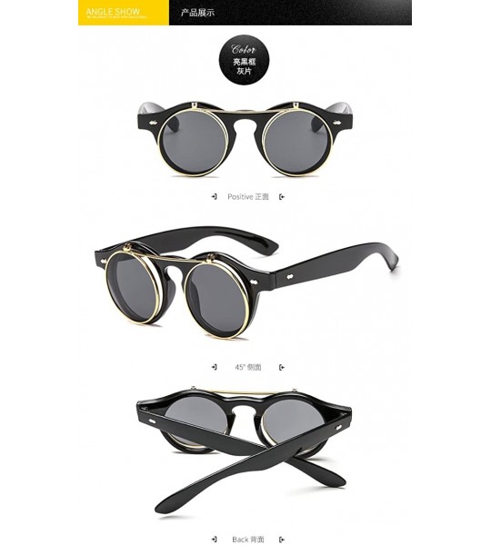 Round Retro Steampunk Flip Up Sunglasses Driving Glasses Men - Black - C318GM0WHOO $26.53