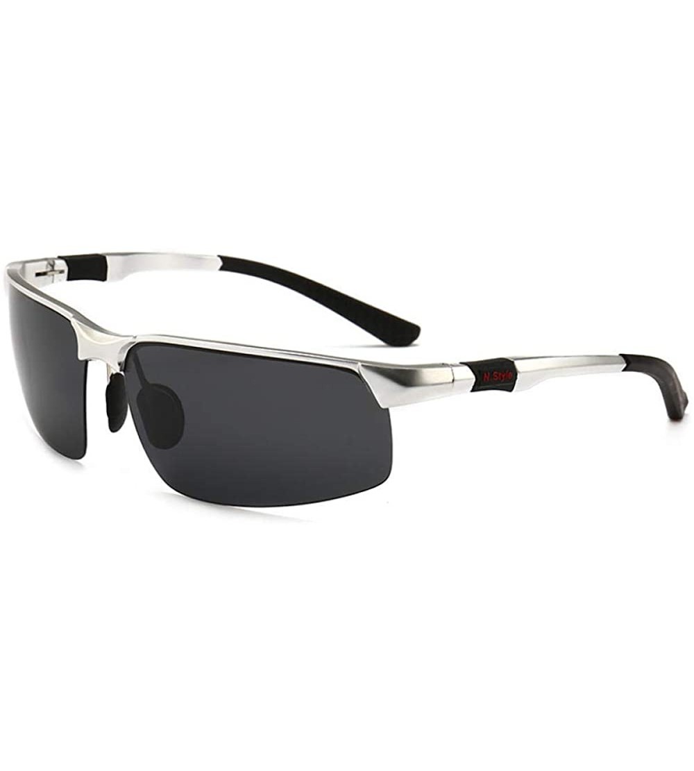 Oval Glasses driving sunglasses aluminum magnesium polarized sunglasses men's sports glasses - Silver Gray - CN190MLKMTG $60.01