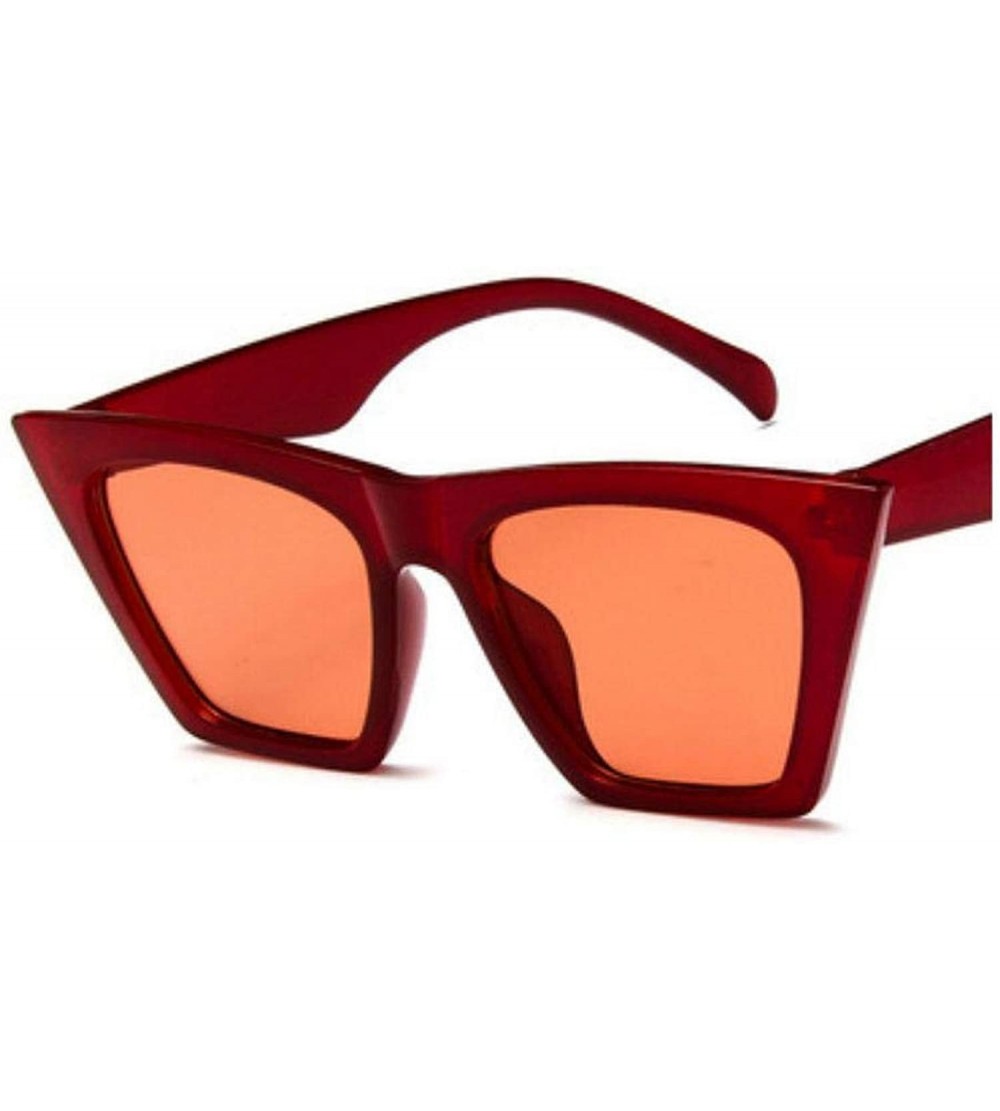 Cat Eye 2019 New Sunglasses Square Glasses Personalized Cat Eyes Colorful Trend Versatile Uv400 Curtain - Transparent Red - C...